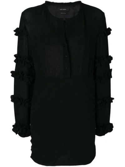 Isabel Marant Celest Button-front Ruffled-sleeve Cotton Gauze Short Dress In Black