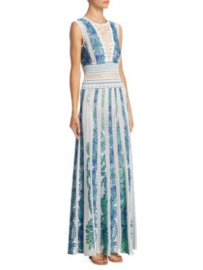 Roberto Cavalli Sleeveless Intarsia Knit Evening Gown In Turquoise