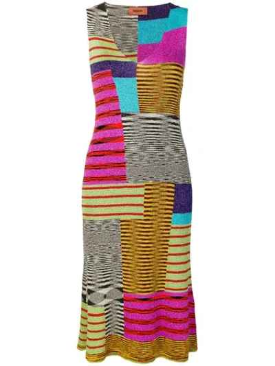 Missoni V-neck Sleeveless A-line Multicolor Knit Midi Dress