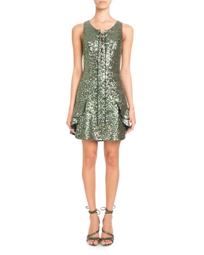 Pascal Millet Sleeveless Lace-up Sequin Mini Cocktail Dress