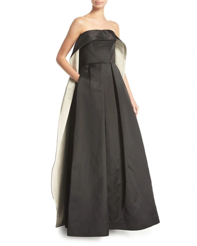 Zac Posen Strapless Cape-back Evening Gown