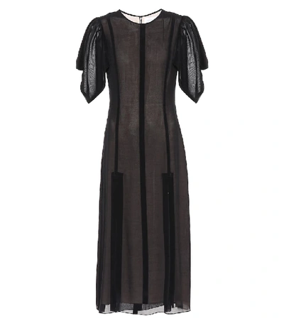 Victoria Beckham Draped Puff-sleeve Chiffon Midi Dress In Black