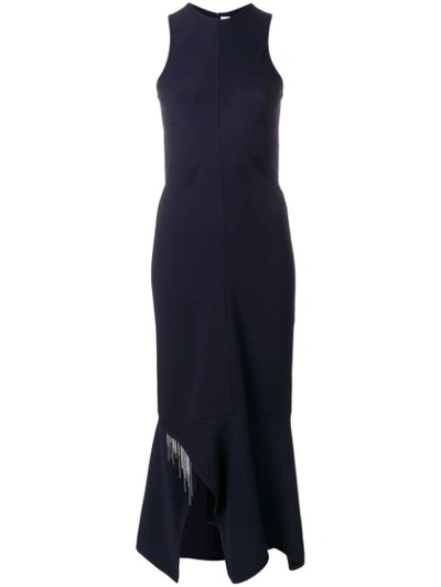 Victoria Beckham Handkerchief-hem Midi Dress With Embroidery In Blue