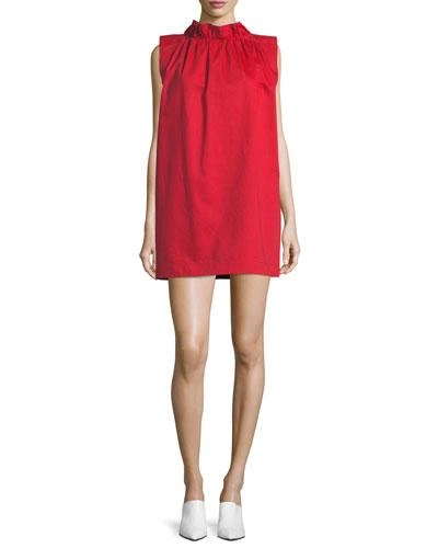 Atlantique Ascoli High-neck Sleeveless Cotton-linen Shift Dress In Red