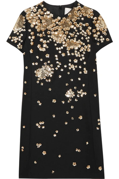 Valentino Crewneck Short-sleeve A-line Dress W/ Floral Paillettes In 0no