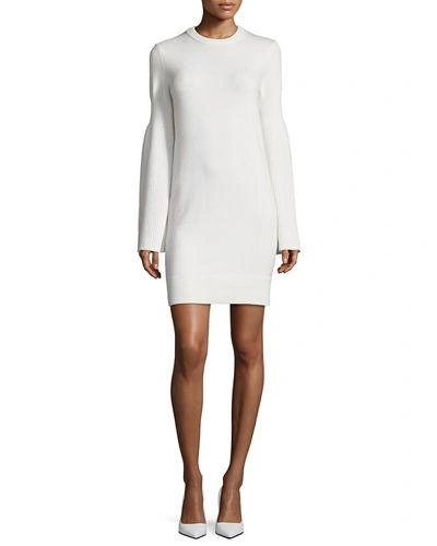 Michael Kors Bell-sleeve Crewneck Cashmere-blend Mini Dress In White