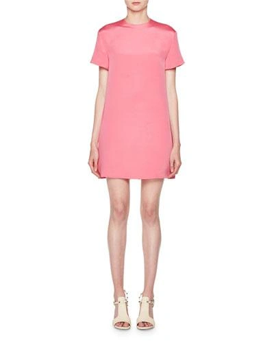 Valentino Short-sleeve Silk Shift Dress In Red/pink