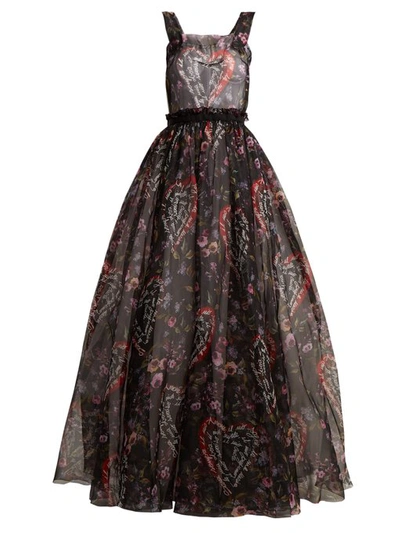 Dolce & Gabbana Sacred Heart Printed Sleeveless Organza Evening Ball Gown In Black