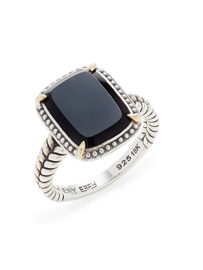 Effy Eny Women's Two Tone Sterling Silver, 18k Yellow Gold & Onyx Ring