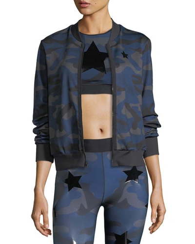 Ultracor Camo Knockout Zip-front Bomber Jacket W/ Star In Blue Pattern