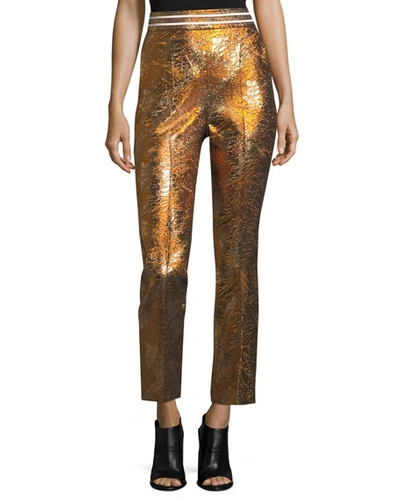 Peter Pilotto Cropped Metallic Jacquard Pants In Gold