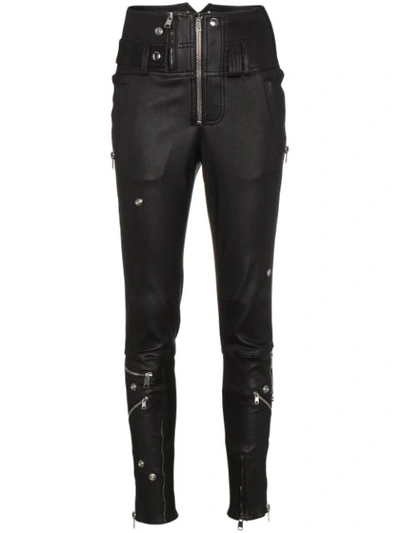 Alexander Mcqueen Leather High Waisted Skinny Trousers With Zip Detail In Black