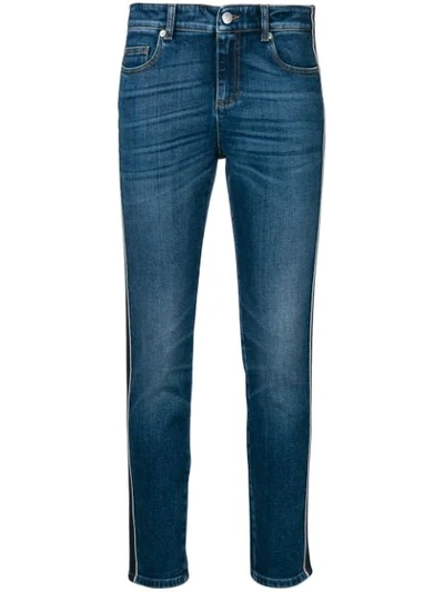 Alexander Mcqueen Skinny-leg Side-stripe Cropped Jeans In Blue