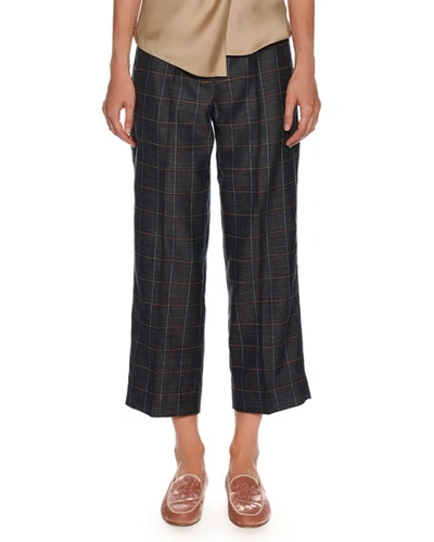 Giorgio Armani Windowpane-check Wide-leg Belted Crop Pants