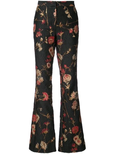 Prabal Gurung Mid-rise Floral-jacquard Bootcut-leg Pants In Black