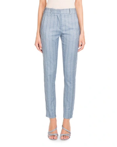 Pascal Millet Straight-leg Striped Cotton-linen Pants In Blue/white