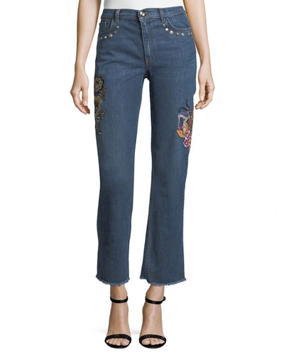 Etro High-rise Straight-leg Jeans W/ Embroidery & Studded Trim