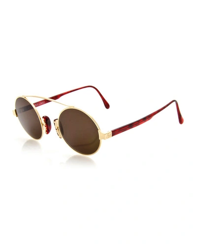 Christian Lacroix Round Brow-bar Sunglasses, Gold/red