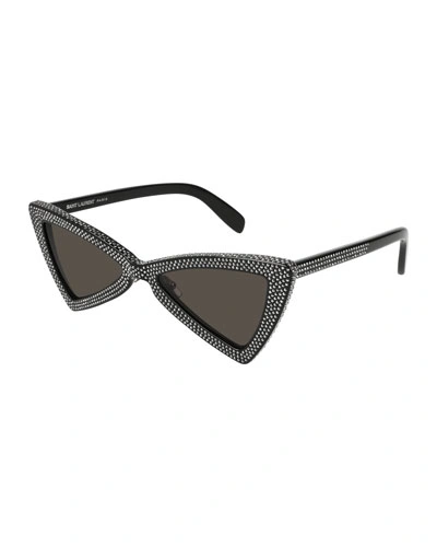 Saint Laurent Sl 207 Triangle Acetate Studded Sunglasses, Black Pattern