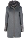 Herno Fox Fur Trim Cashmere Coat In 9480 Grey