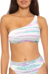 Becca Iconic Asymmetric One-shoulder Bikini Top In Orchid/ Jasper