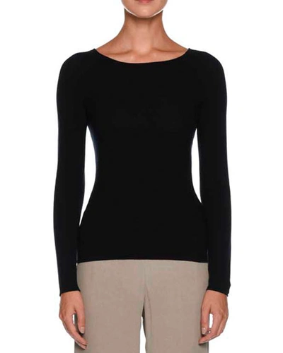 Giorgio Armani Round-neck Long-sleeve Knit Top In Navy