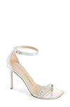 Stuart Weitzman Nudistcurve Ankle Strap Sandal In Iridescent Silver