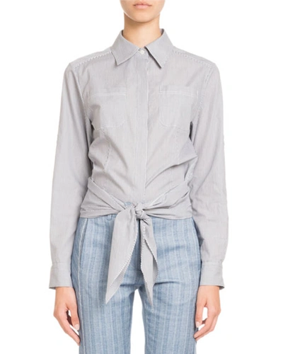 Pascal Millet Button-front Striped Tie-waist Cotton Blouse