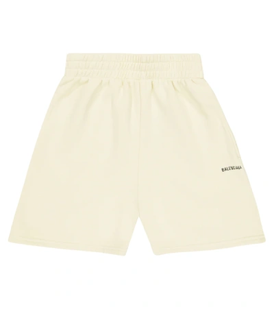 Balenciaga Logo Cotton Shorts In Cream/black