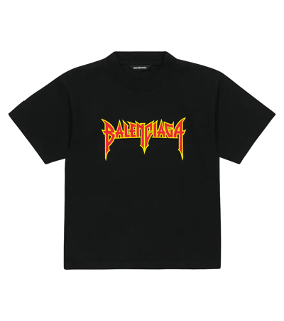 Balenciaga Kids' Cotton Tshirt With Vintage Metal Logo In Black