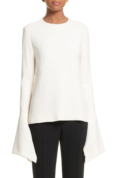 Victoria Beckham Flutter-cuff Round-neck Top In Vanilla