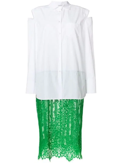 Valentino Long-sleeve Button-front Poplin Shirt With Attached Lace Skirt In White