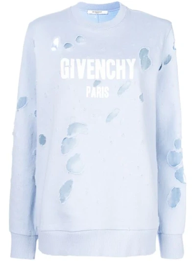 Givenchy Destroyed Logo Cotton-jersey Sweatshirt In Blue