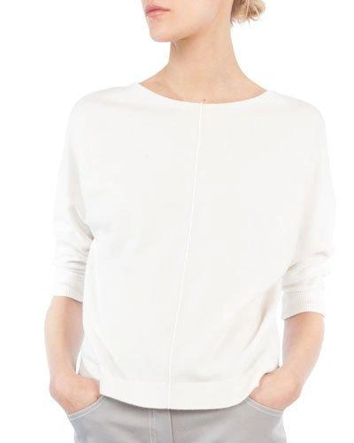Akris Round-neck 3/4 Raglan Sleeve Cashmere Pullover Sweater In Off White