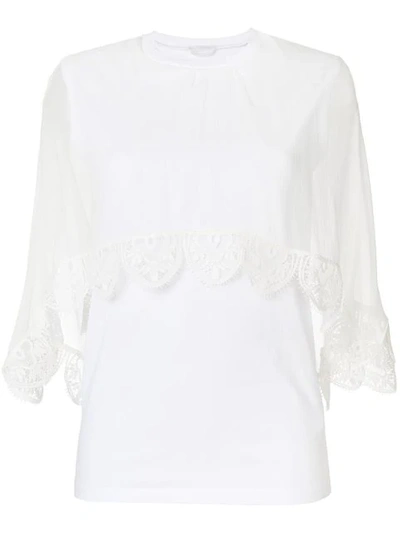 Chloé Round-neck Lace-trimmed Cotton-jersey Top In White