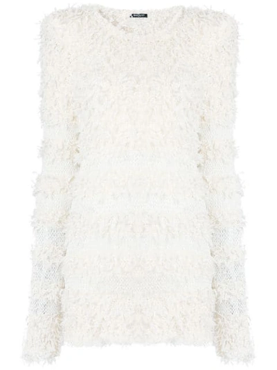 Balmain Long-sleeve Textured-knit Sweater With Golden Buttons In White