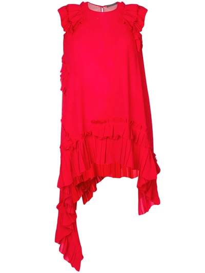 Alexander Mcqueen Sleeveless Asymmetric-hem Blouse With Ruffled Trim In Lust Red