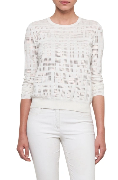 Akris Crewneck Long-sleeve Embroidered Pullover Top In Paper