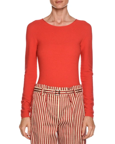 Giorgio Armani Long-sleeve Crewneck Fitted Top In Red