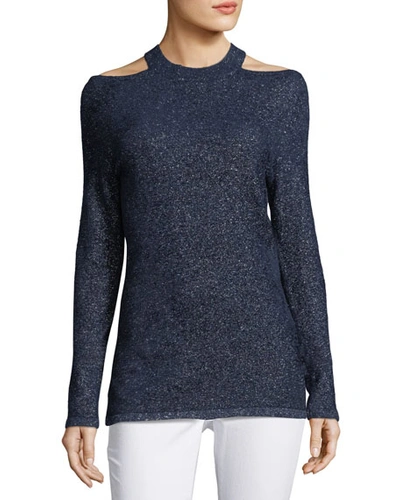 Elie Tahari Brodly Cold-shoulder Metallic-knit Sweater