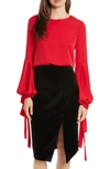 Milly Juliette Dramatic Bishop-sleeve Stretch-silk Top In Lipstick Red