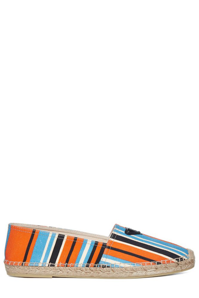 Prada Logo-plaque Striped Canvas Espadrilles In Multicolor