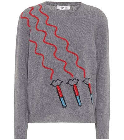 Valentino Intarsia Wool And Cashmere Sweater In Grey