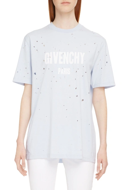 Givenchy Destroyed Short-sleeve Logo Jersey T-shirt In Light Blue