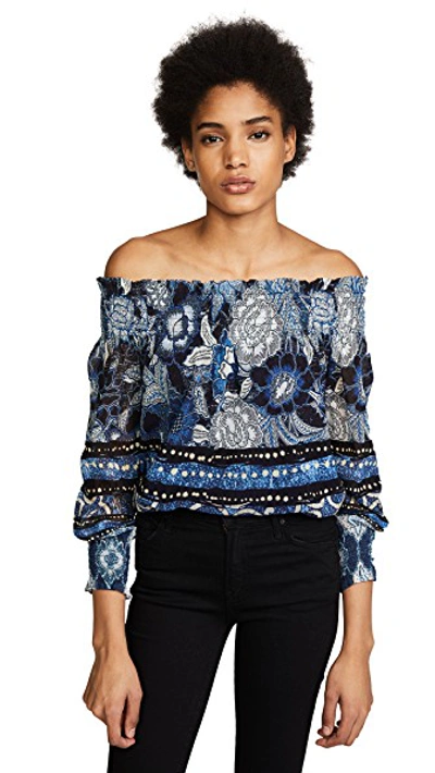 Fuzzi Patchwork Off-the-shoulder Tunic In Oltremare