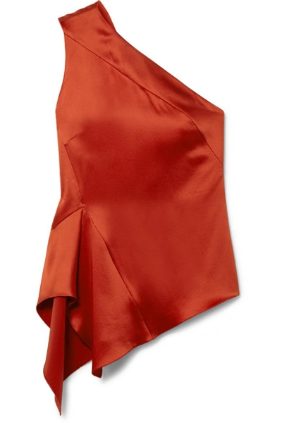 Narciso Rodriguez One-shoulder Draped Silk-charmeuse Top In Brick