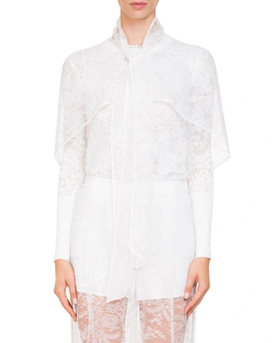Givenchy Short Cape Sleeve Sheer Lace Blouse