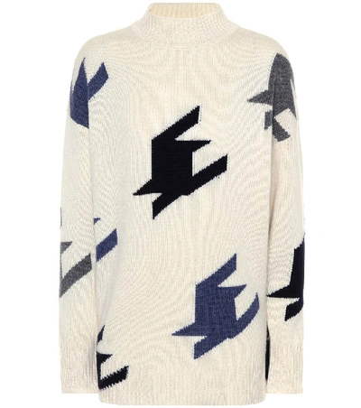 Victoria Beckham Houndstooth Intarsia Cashmere Sweater In Vanilla