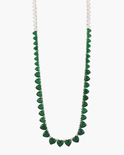 Shymi Graduated Heart Tennis Necklace In Green/silver