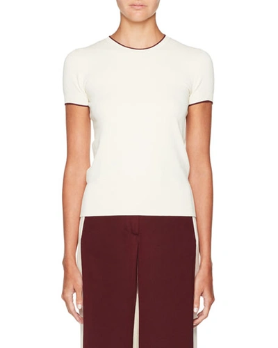 Valentino Tipped Short-sleeve Sweater In Ivory